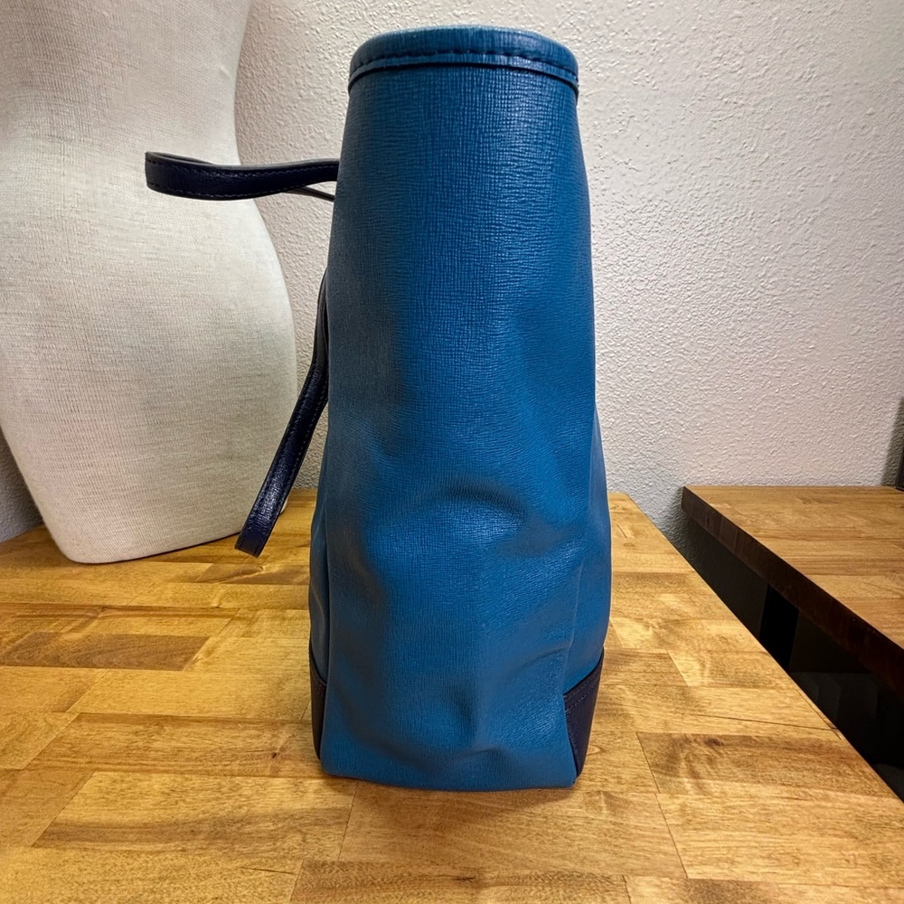 Coach Blue Saffiano Leather Colorblock North South Zip Top Tote 23891 - Picture 11 of 16